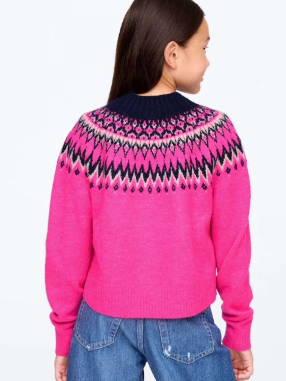 Gap Kids Girls Pink Fair Isle Mockneck Sweater Knit Pullover Size XL 12 Cozy - Picture 2 of 10